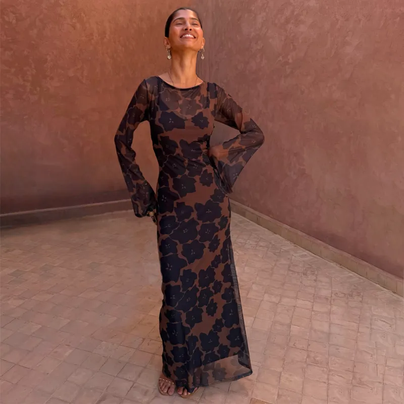 Tan Jaden Floral Mesh Dress Petite made by Never Fully Dressed