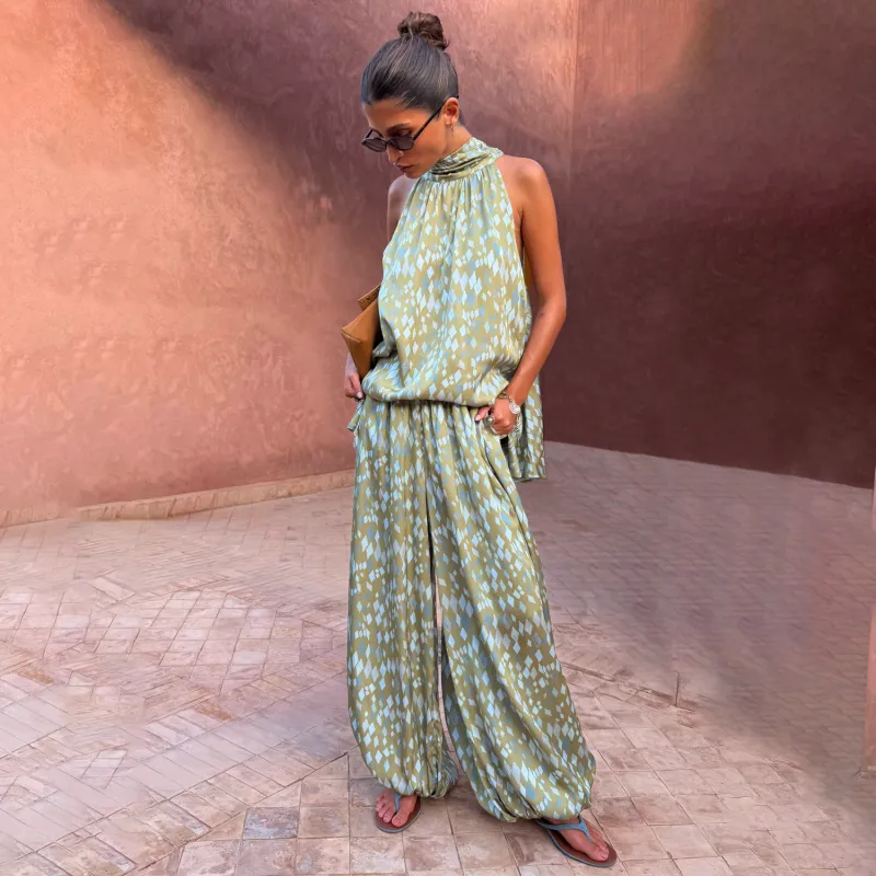 Green Diamond Print Balloon Trouser made by Never Fully Dressed