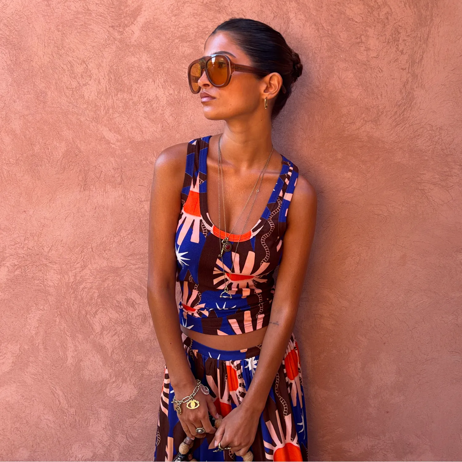 Chocolate & Blue Sun Ribbed Tank Top sold by Never Fully Dressed