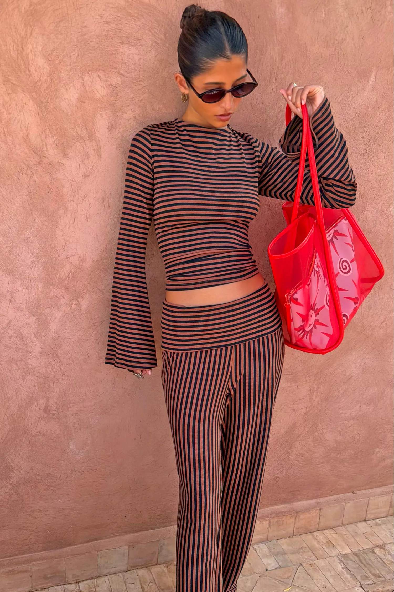 Chocolate Stripe Fold Over Trousers sold by Never Fully Dressed product image thumbnail 3