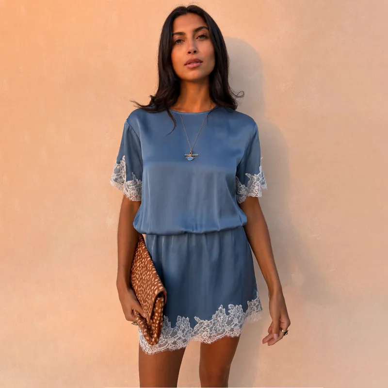 Blue Lace Mini Dress made by Never Fully Dressed