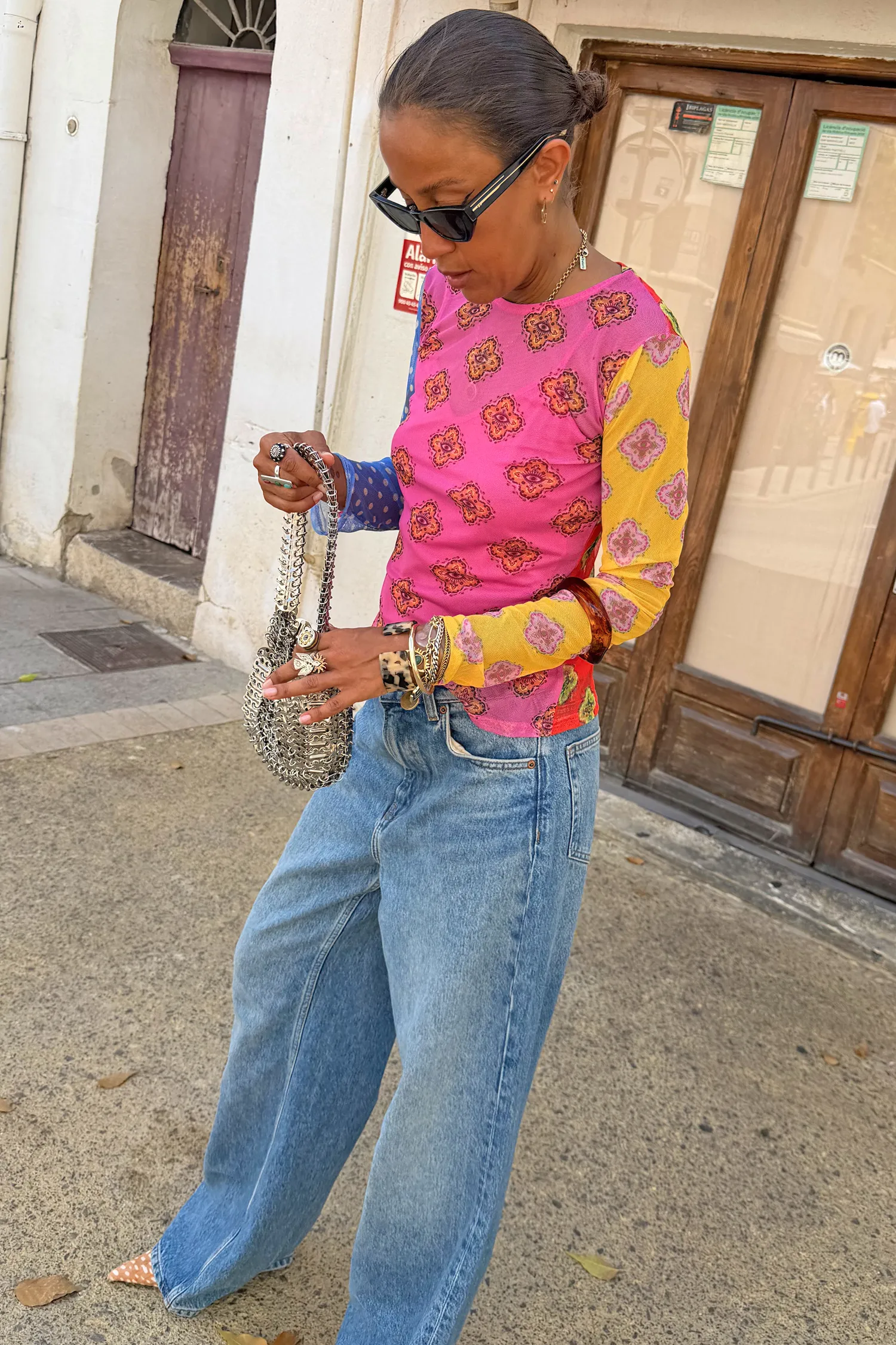 Pink Mix Tile Long Sleeve Mesh Top sold by Never Fully Dressed product image thumbnail 5