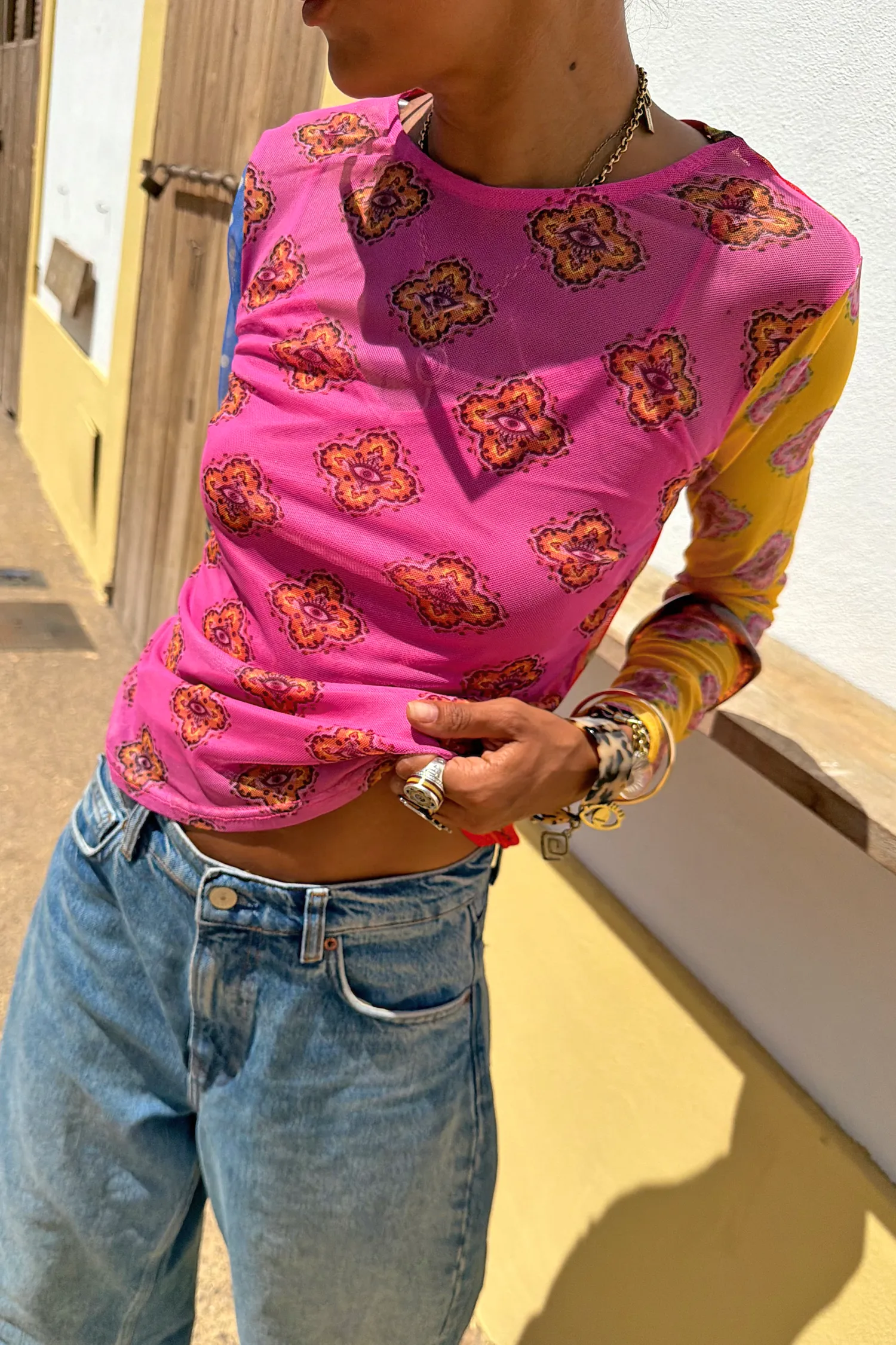 Pink Mix Tile Long Sleeve Mesh Top sold by Never Fully Dressed product image thumbnail 4