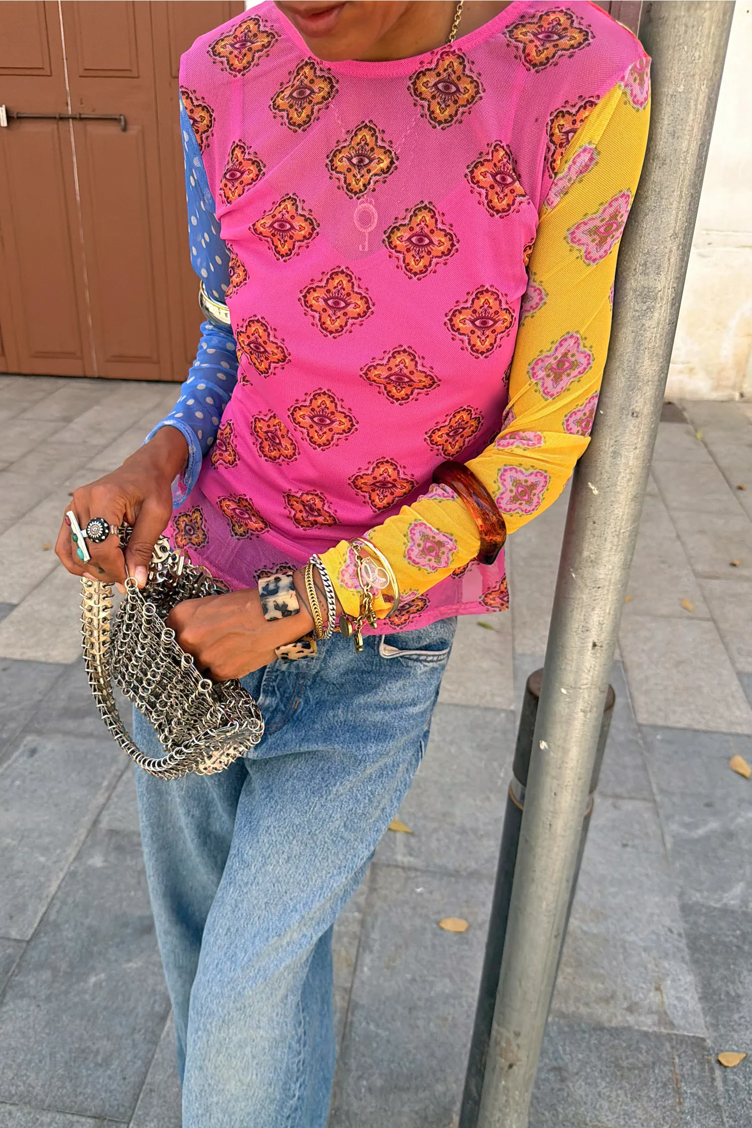 Pink Mix Tile Long Sleeve Mesh Top sold by Never Fully Dressed product image thumbnail 2