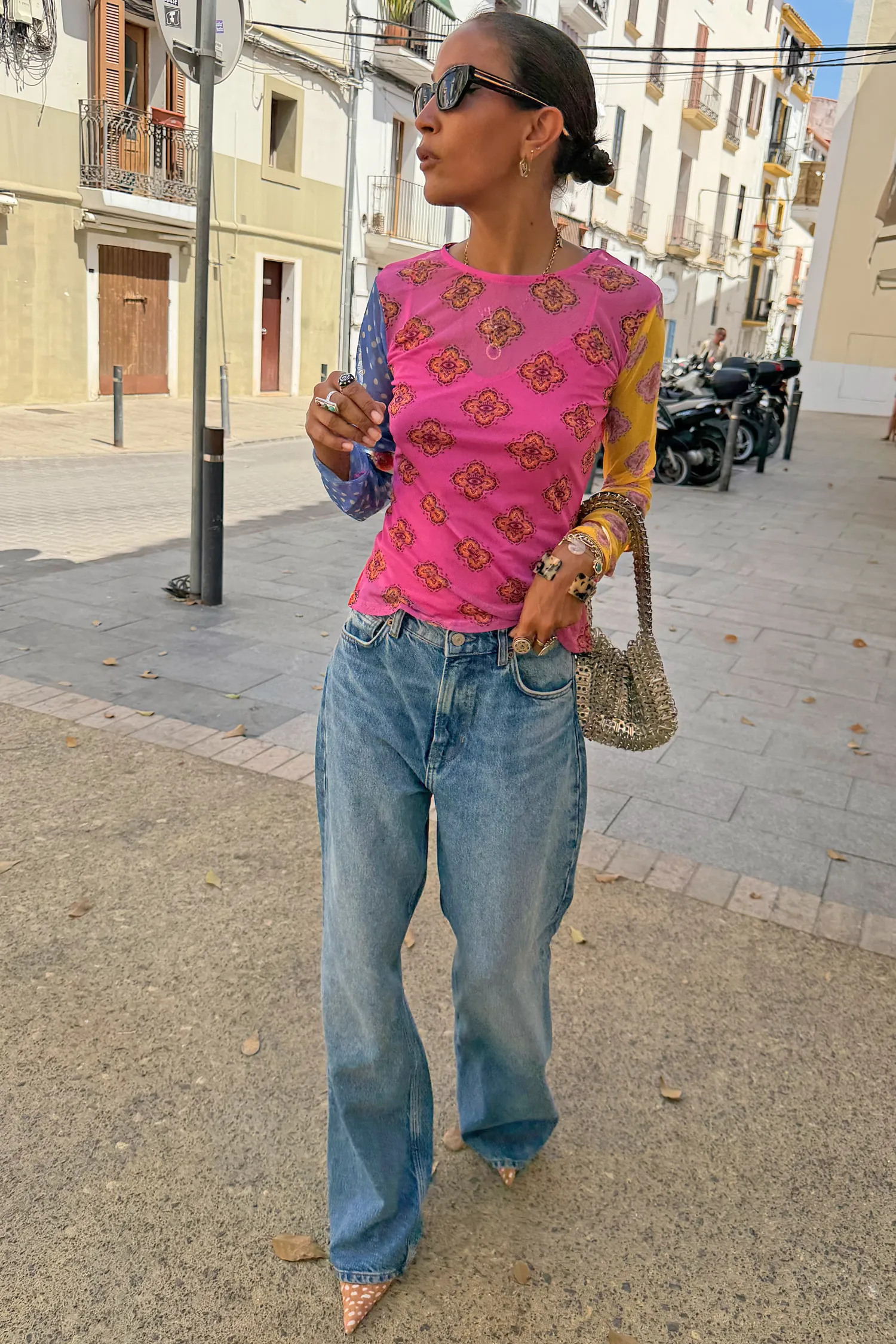 Pink Mix Tile Long Sleeve Mesh Top sold by Never Fully Dressed product image thumbnail 3