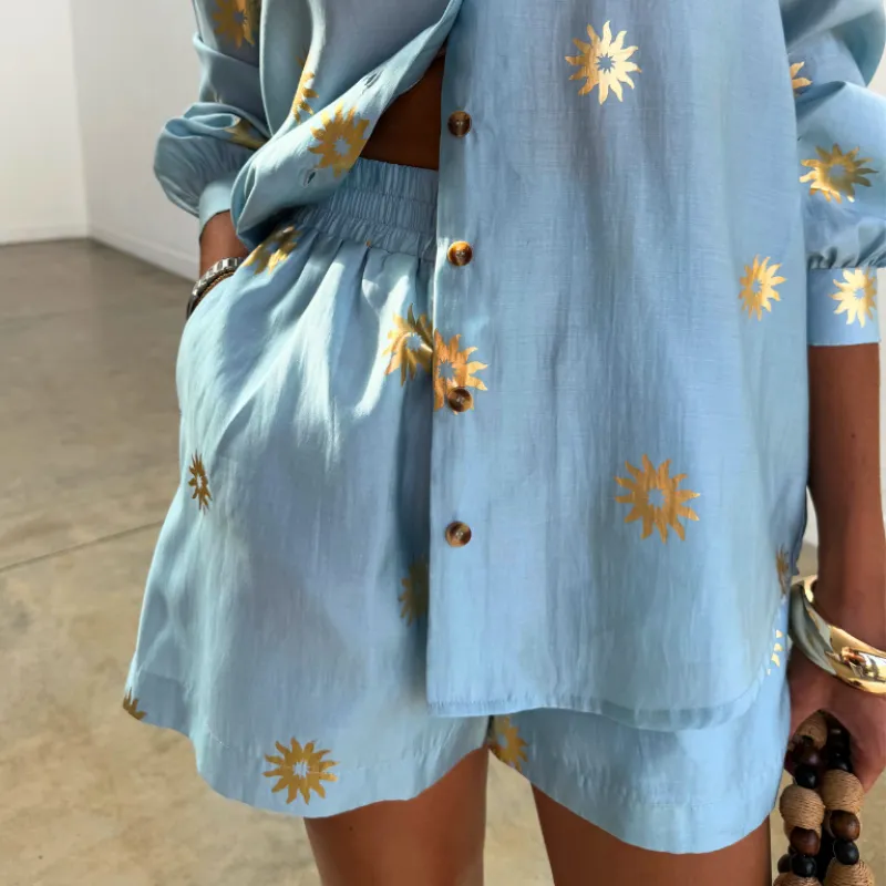 Ice Blue Sun Elissa Shorts made by Never Fully Dressed