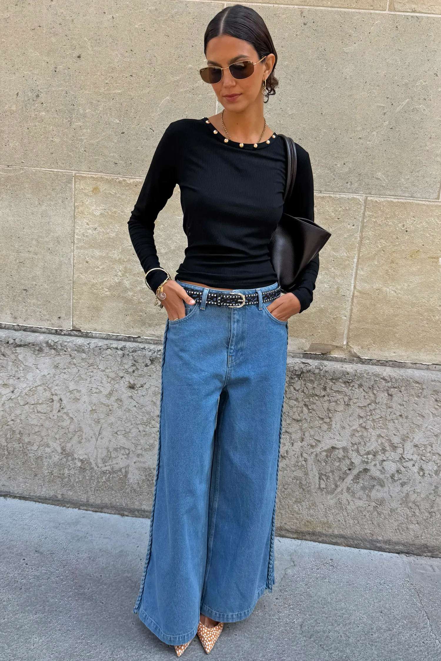 Black Stud Long Sleeve Rib Top sold by Never Fully Dressed product image thumbnail 5