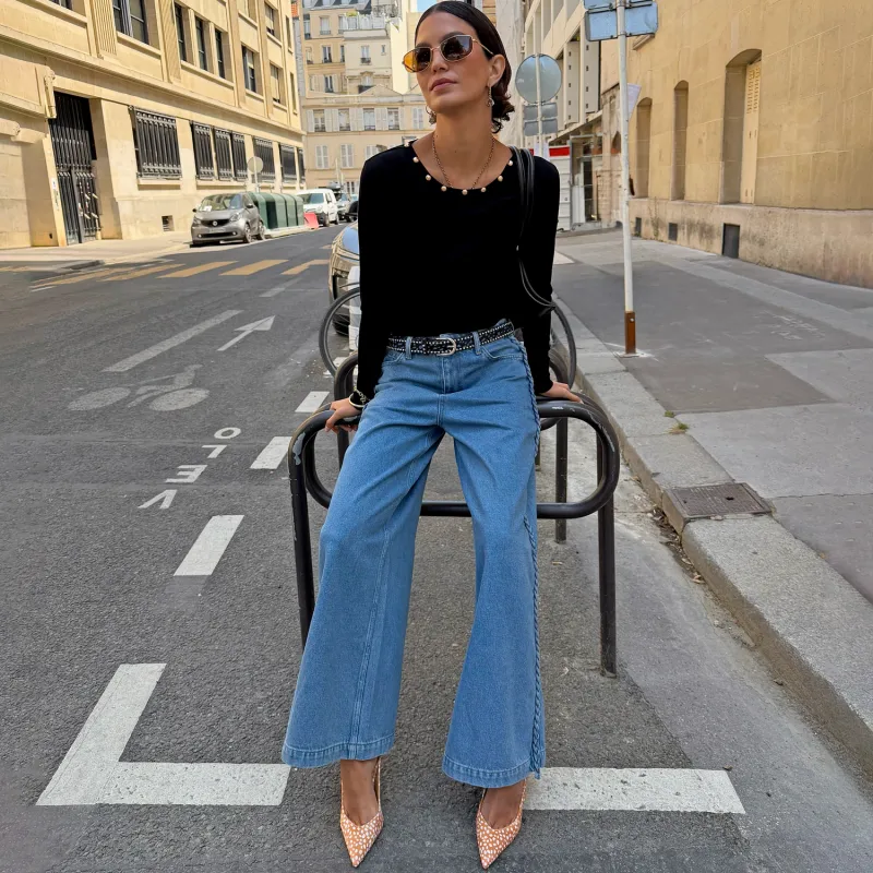 Black Stud Long Sleeve Rib Top made by Never Fully Dressed