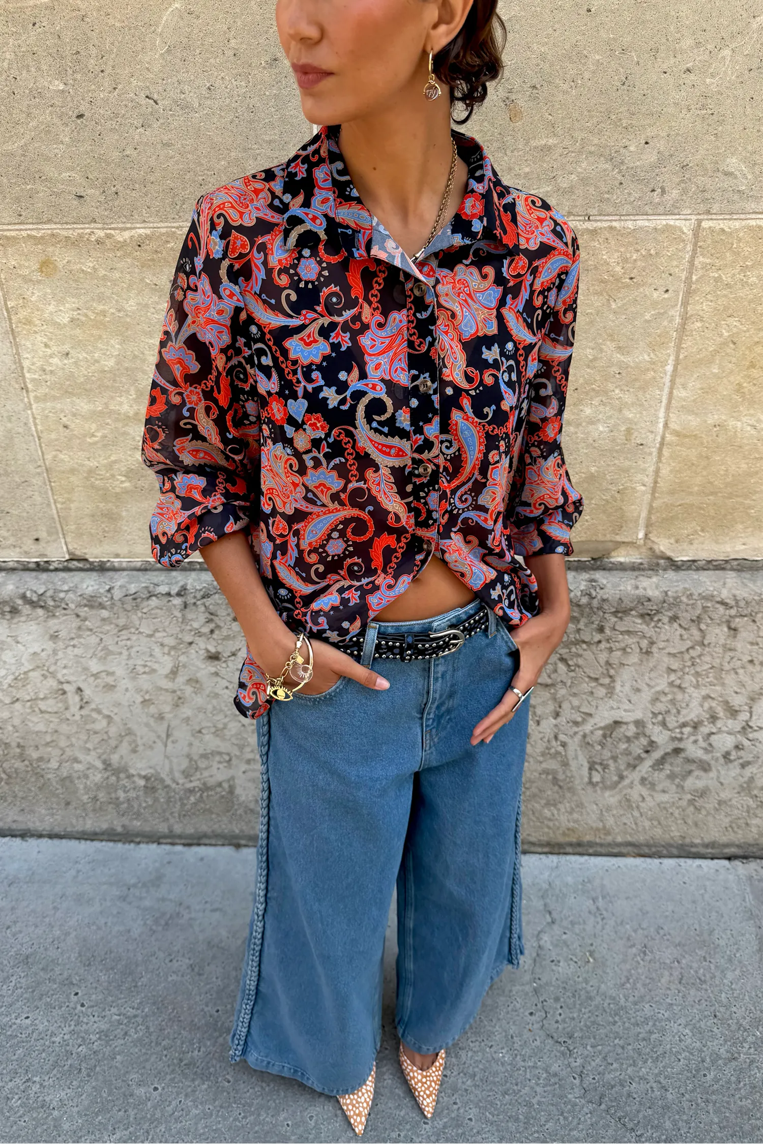 Black Paisley Pussy Bow Shirt sold by Never Fully Dressed product image thumbnail 3