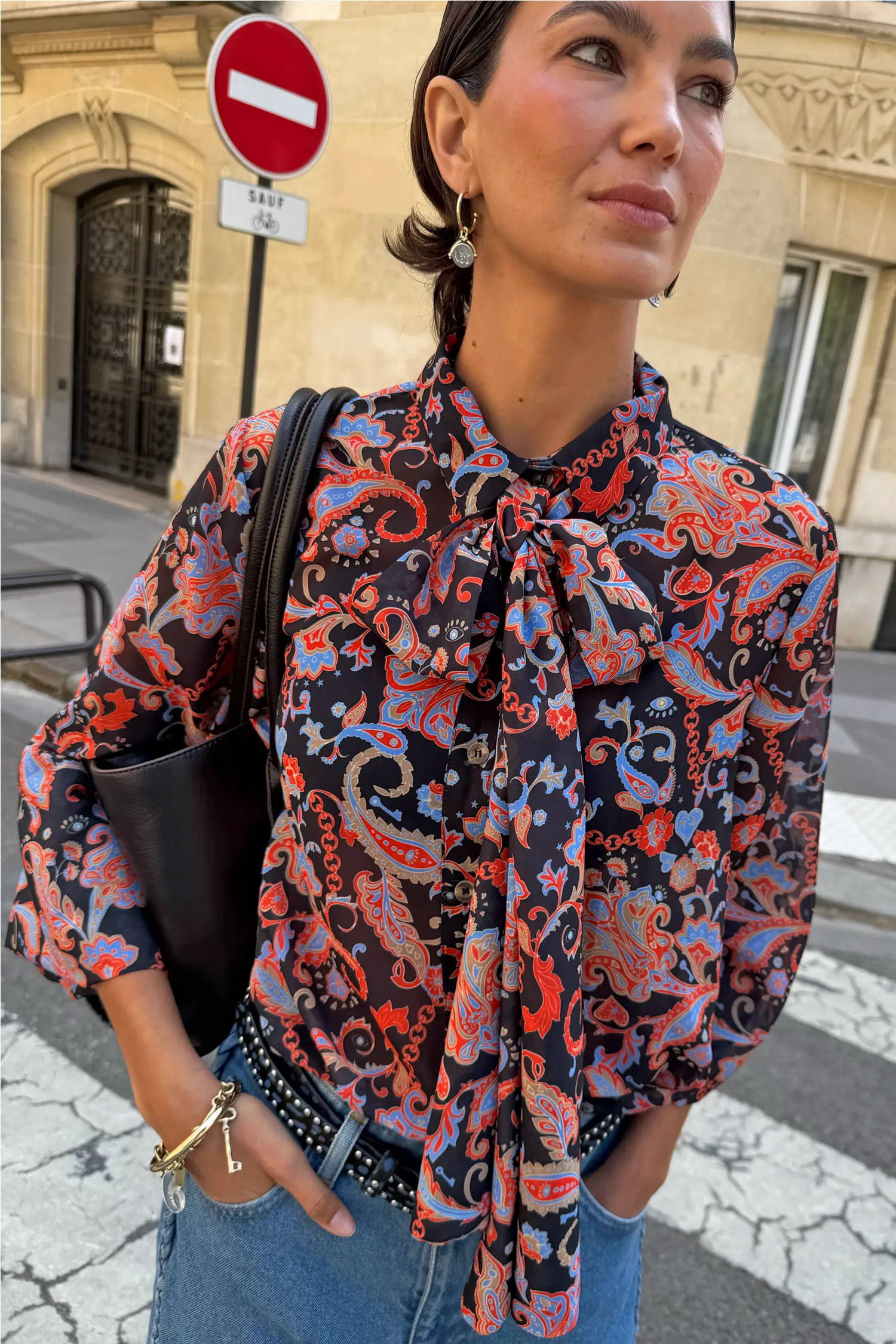Black Paisley Pussy Bow Shirt sold by Never Fully Dressed product image thumbnail 2