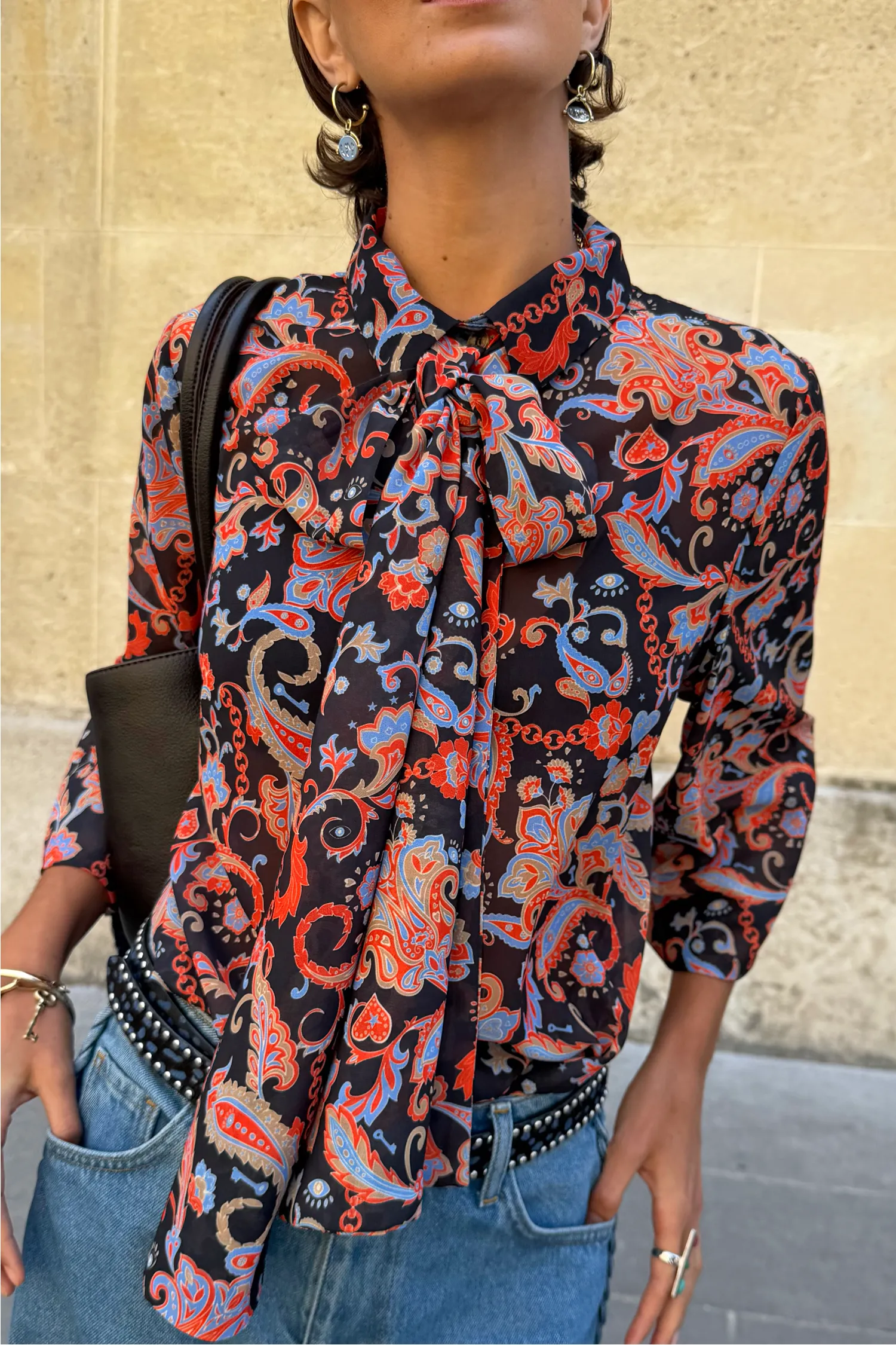 Black Paisley Pussy Bow Shirt sold by Never Fully Dressed product image thumbnail 4