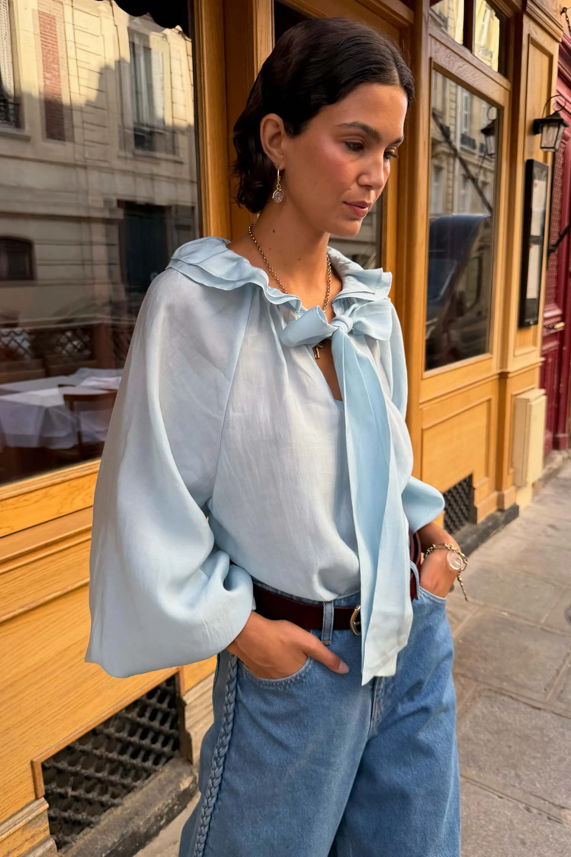 Ice Blue Ruffle Shirt sold by Never Fully Dressed product image thumbnail 4