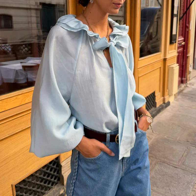 Ice Blue Ruffle Shirt made by Never Fully Dressed