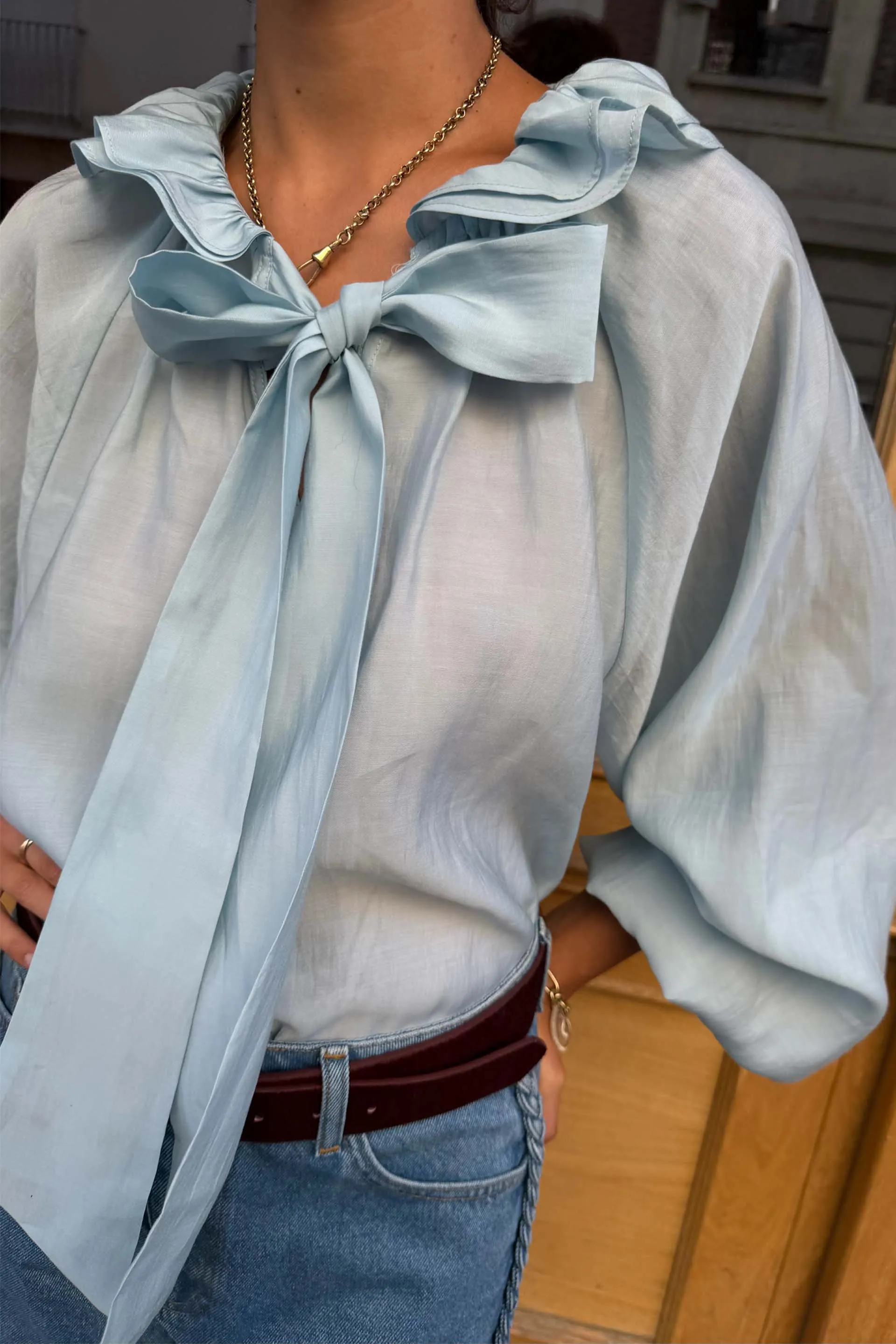 Ice Blue Ruffle Shirt sold by Never Fully Dressed product image thumbnail 2