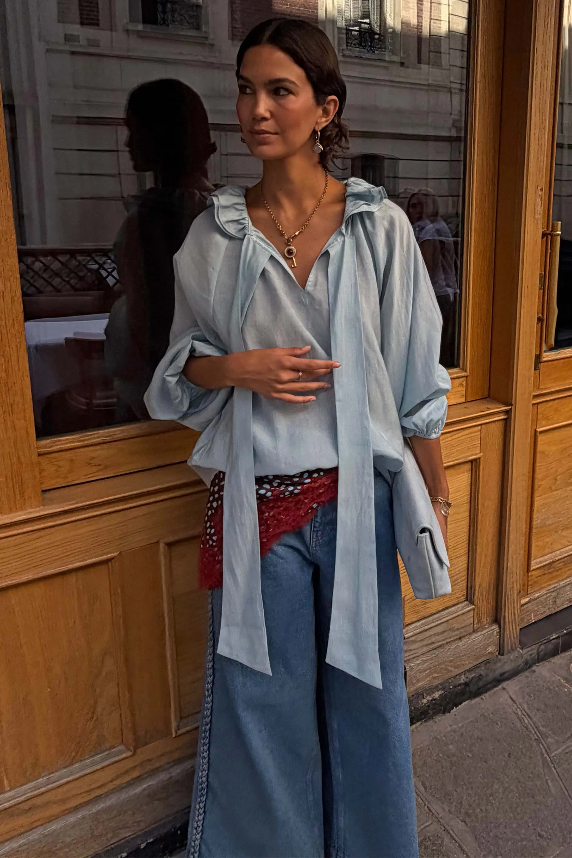 Ice Blue Ruffle Shirt sold by Never Fully Dressed product image thumbnail 3