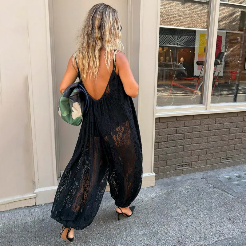 Black Lace Balloon Jumpsuit made by Never Fully Dressed