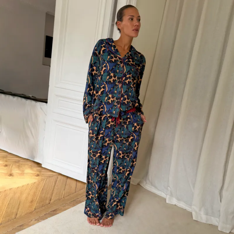 Green Tartan & Leopard Bow Pyjama Set made by Never Fully Dressed