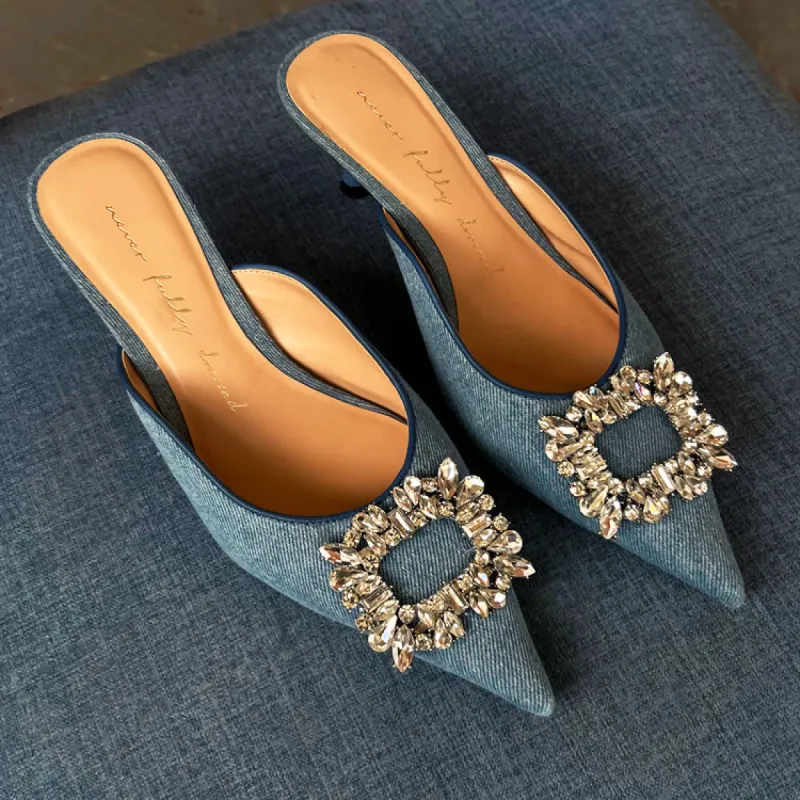 Embellished Denim City Mules sold by Never Fully Dressed