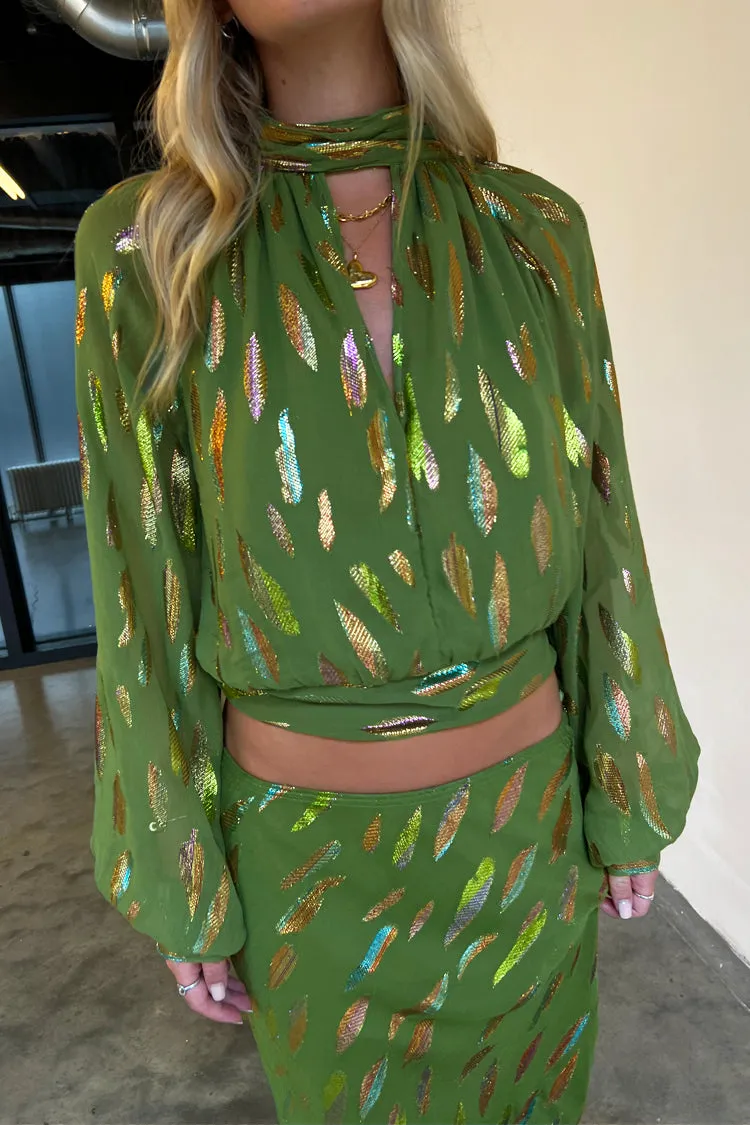 Khaki Jacquard Lyla Top sold by Never Fully Dressed product image thumbnail 3