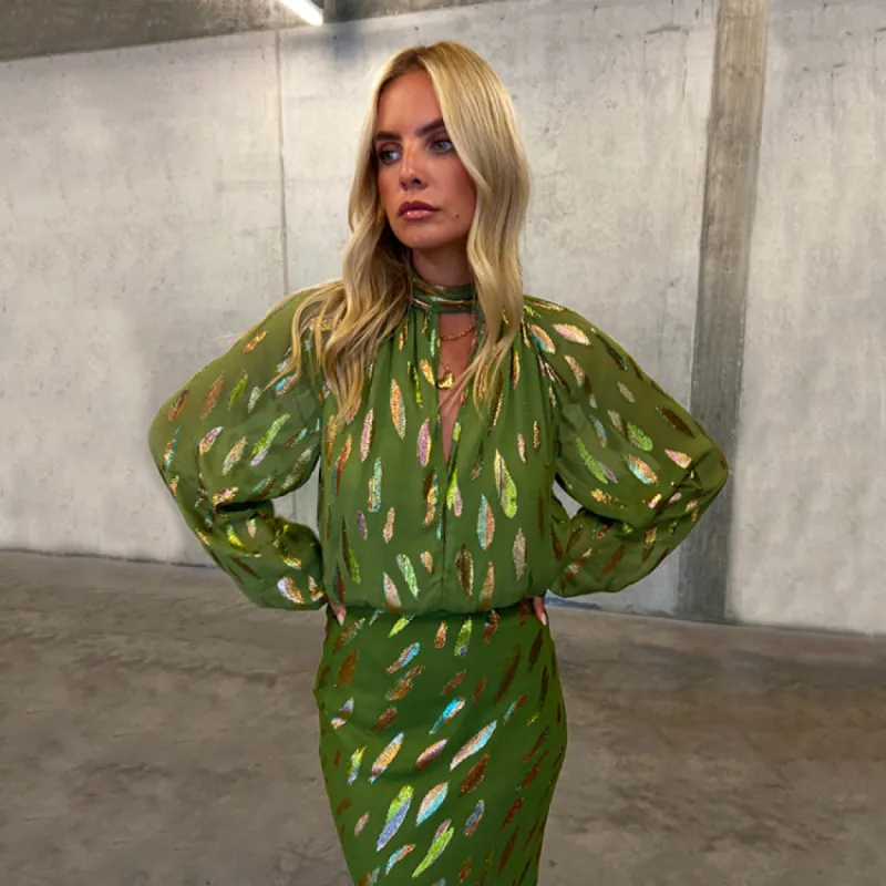 Khaki Jacquard Lyla Top sold by Never Fully Dressed