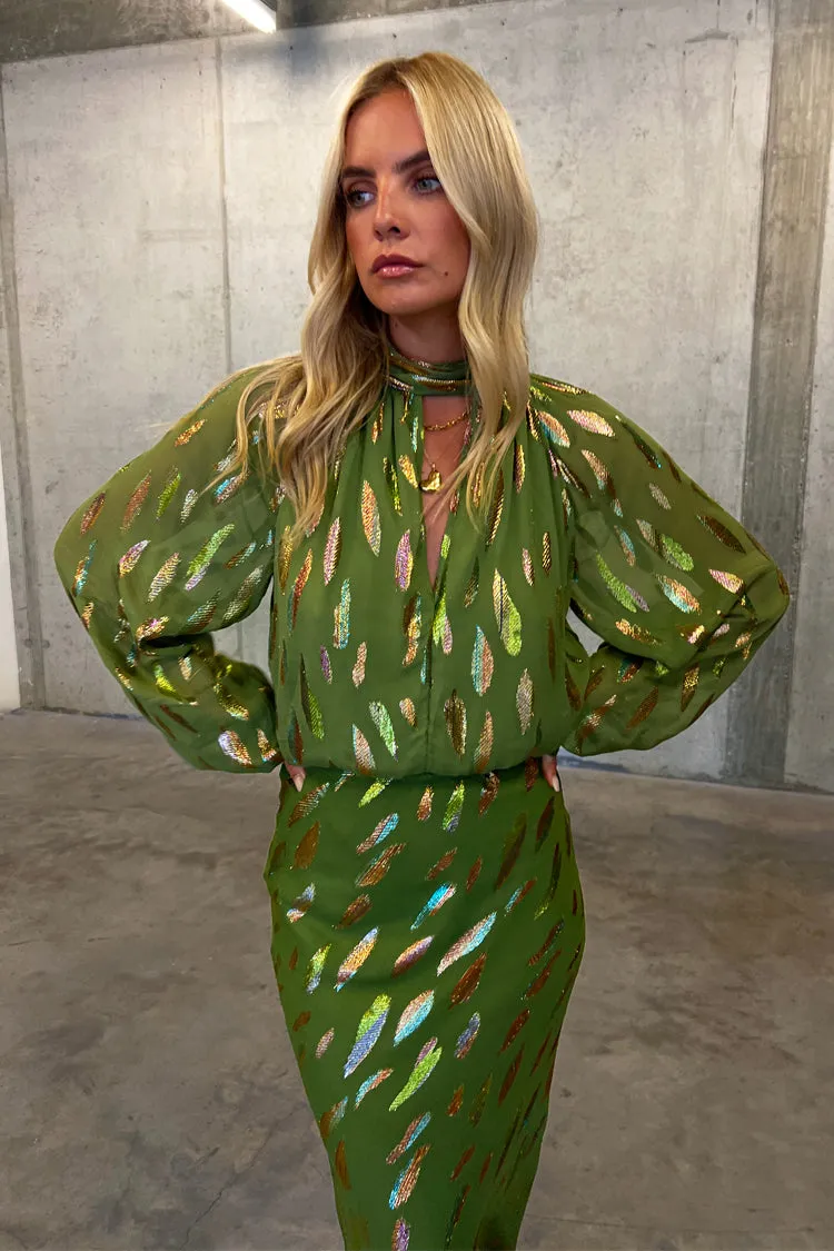 Khaki Jacquard Lyla Top sold by Never Fully Dressed product image thumbnail 2