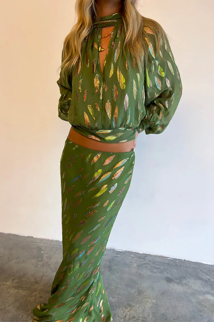 Khaki Jacquard Lyla Top sold by Never Fully Dressed product image thumbnail 5