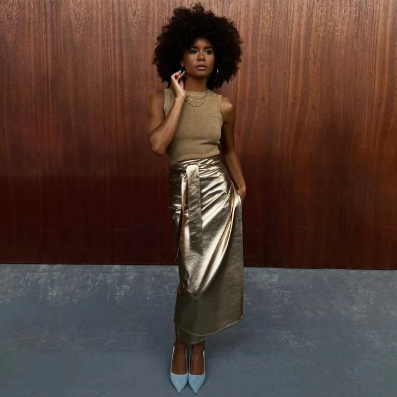 Gold Vegan Leather Jaspre Skirt sold by Never Fully Dressed