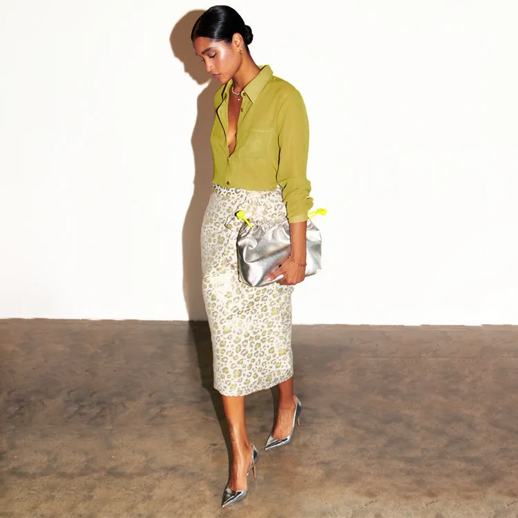 Cream And Lime Animal Jacquard Jaspre Skirt sold by Never Fully Dressed