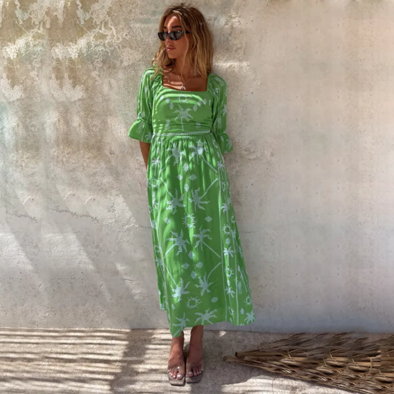 Green Palm Cross Stitch Belle Dress sold by Never Fully Dressed