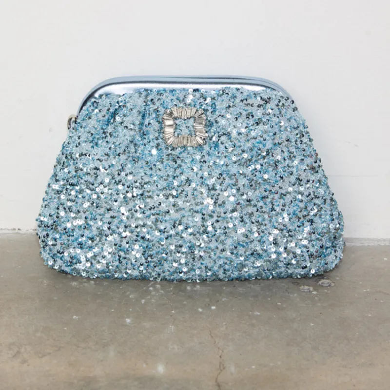 Ice Blue Sequin Clutch Bag sold by Never Fully Dressed