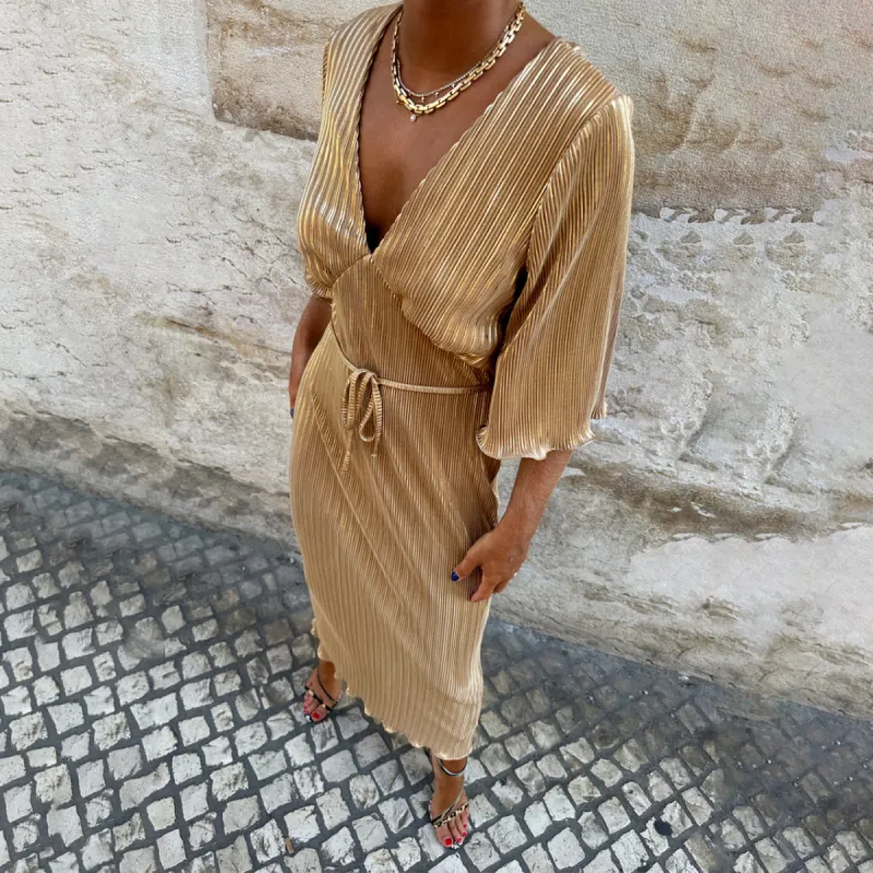 Gold Plisse Dress sold by Never Fully Dressed
