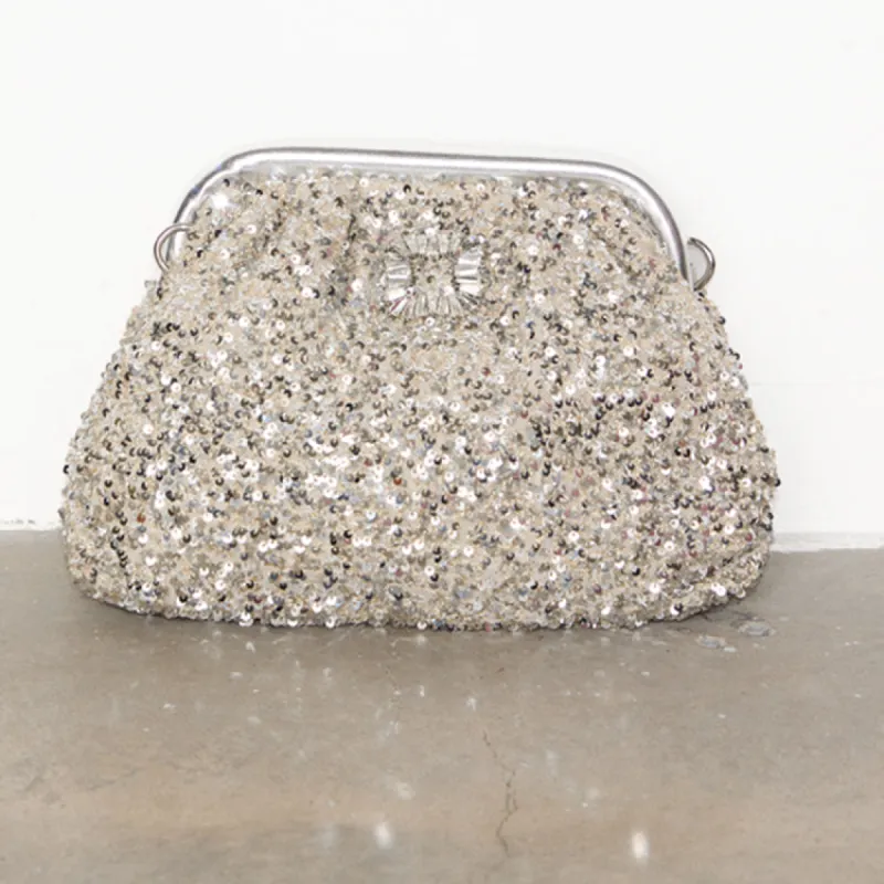 Silver Sequin Clutch Bag sold by Never Fully Dressed