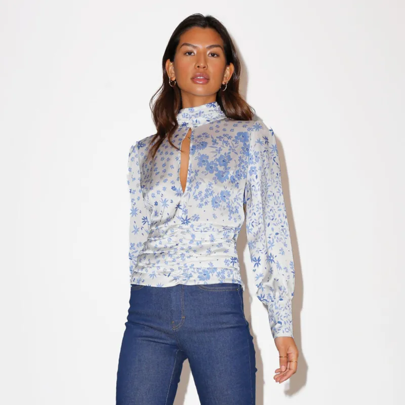 Blue Floral Augusta Top sold by Never Fully Dressed