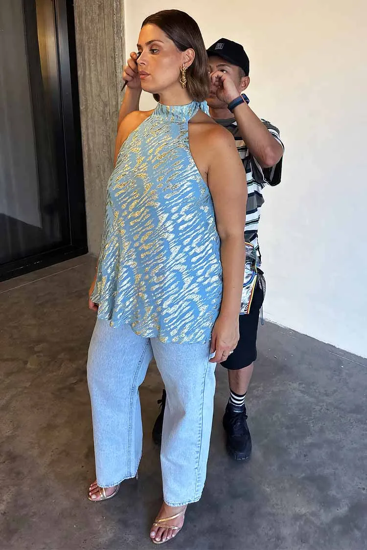 Blue Jacquard Alysa Top sold by Never Fully Dressed product image thumbnail 2