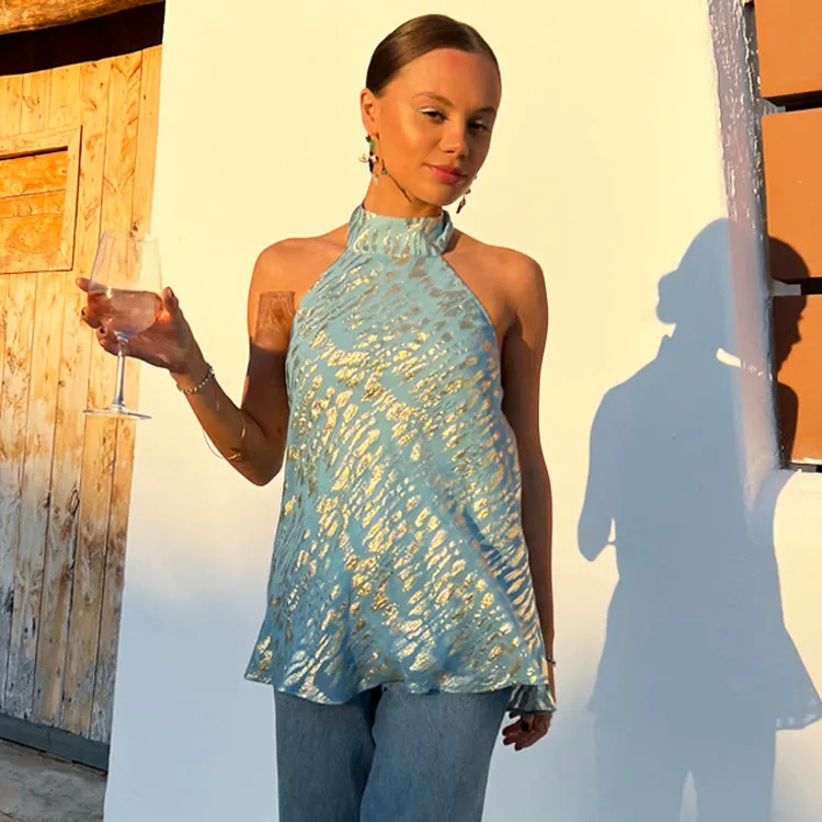 Blue Jacquard Alysa Top sold by Never Fully Dressed