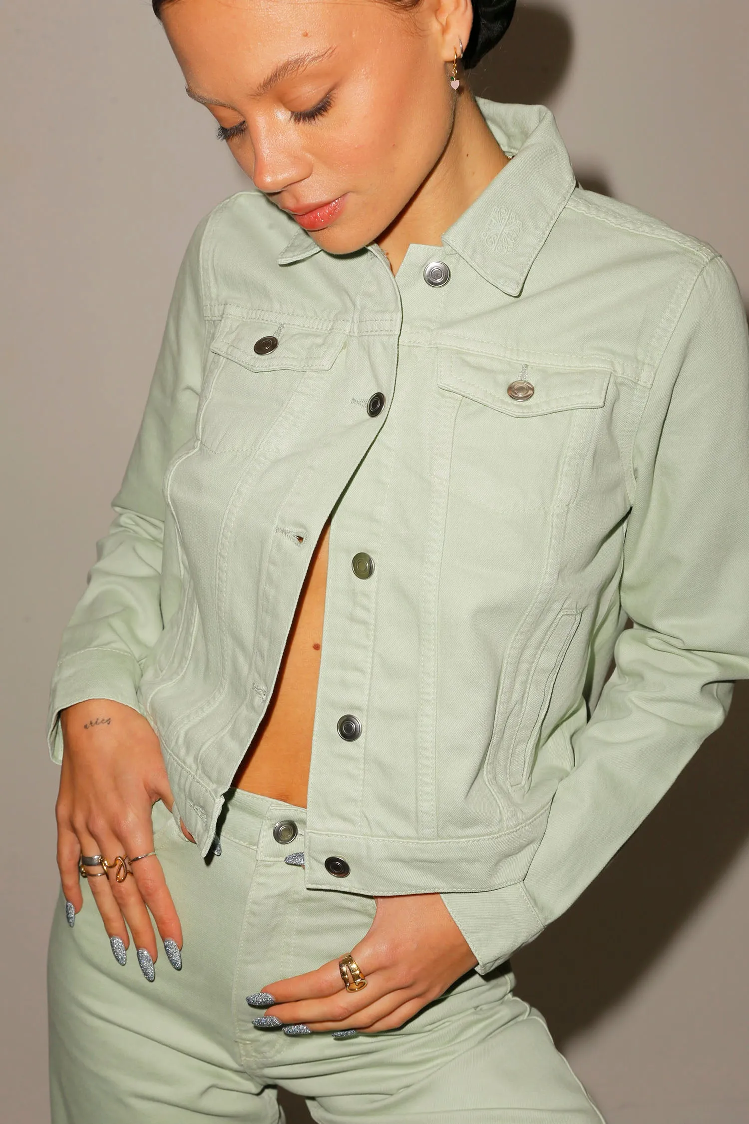 Pistachio Denim Jean Jacket sold by Never Fully Dressed product image thumbnail 3