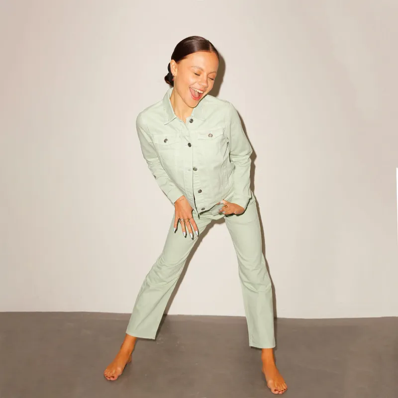 Pistachio Denim Jean Jacket made by Never Fully Dressed
