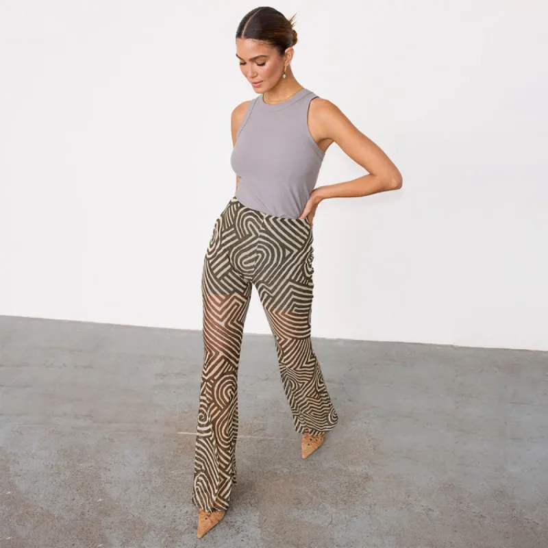 Khaki Geo Mesh Trousers sold by Never Fully Dressed
