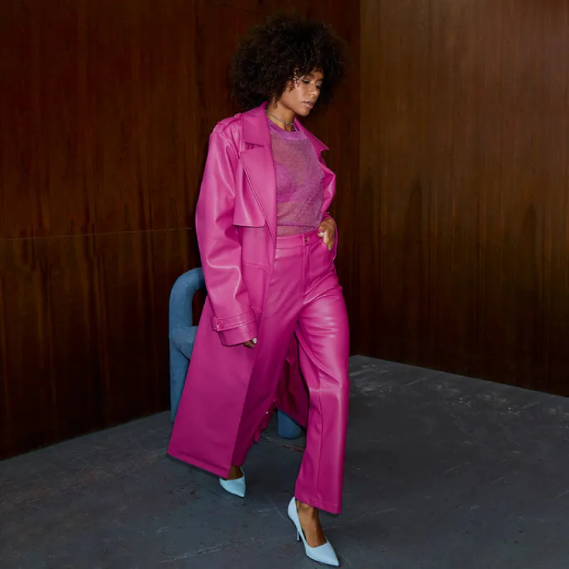 Magenta Vegan Leather Trench sold by Never Fully Dressed
