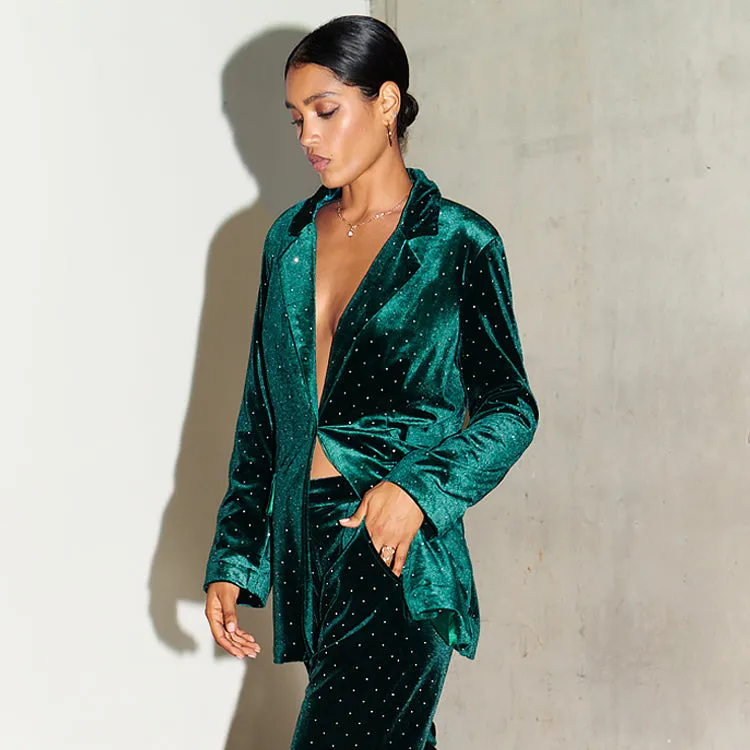 Emerald Velvet Quinn Blazer sold by Never Fully Dressed