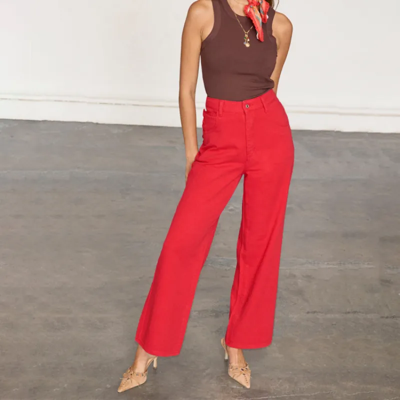 Red Denim Scallop Jeans sold by Never Fully Dressed