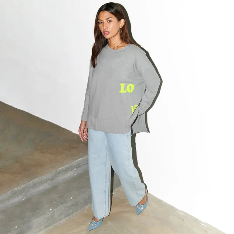 Grey and Lime Paris Love Jumper sold by Never Fully Dressed