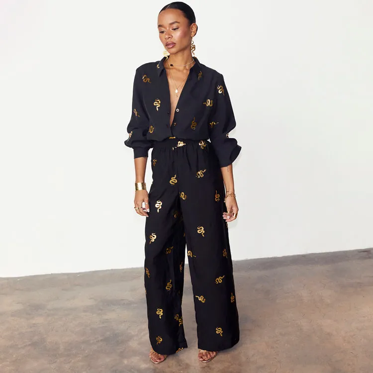 Black Gold Snake Elissa Trousers Petite sold by Never Fully Dressed