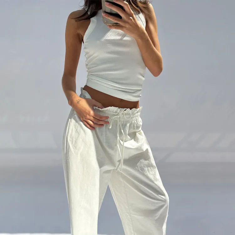 White Cotton Linen Demi Trouser sold by Never Fully Dressed