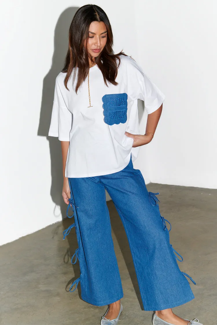 White Denim Pocket T-shirt sold by Never Fully Dressed product image thumbnail 4