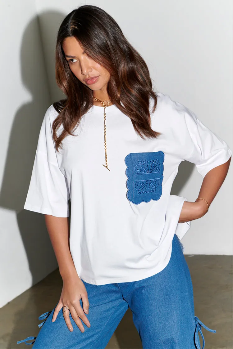 White Denim Pocket T-shirt sold by Never Fully Dressed product image thumbnail 3