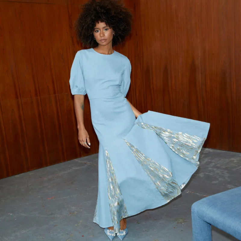 Denim Jacquard Monty Dress Petite sold by Never Fully Dressed