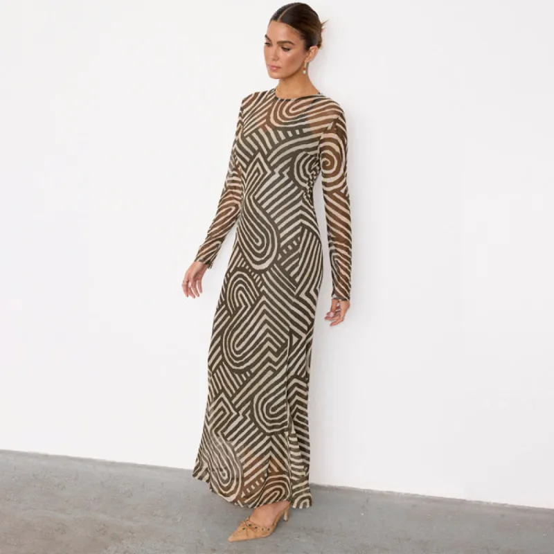 Khaki Geo Mesh Dress sold by Never Fully Dressed