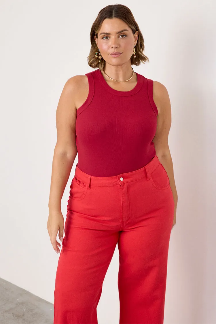 Deep Red Rib Tank Top sold by Never Fully Dressed product image thumbnail 2