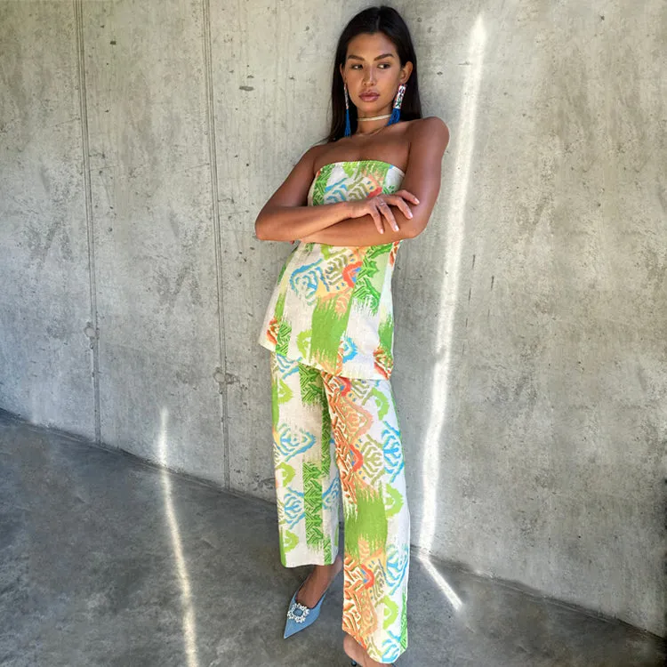 Green Abstract Trousers Petite sold by Never Fully Dressed